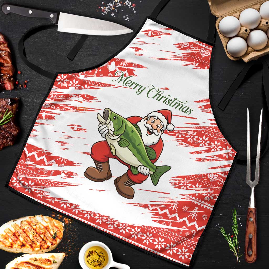 Christmas Fishing Apron with Santa Claus Fish Tree and Red Snowflake Pattern - Wonder Print Shop