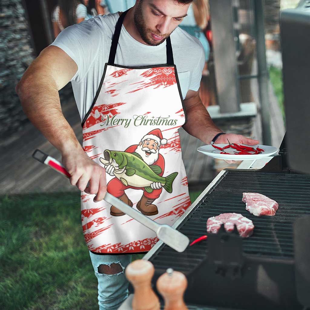 Christmas Fishing Apron with Santa Claus Fish Tree and Red Snowflake Pattern - Wonder Print Shop
