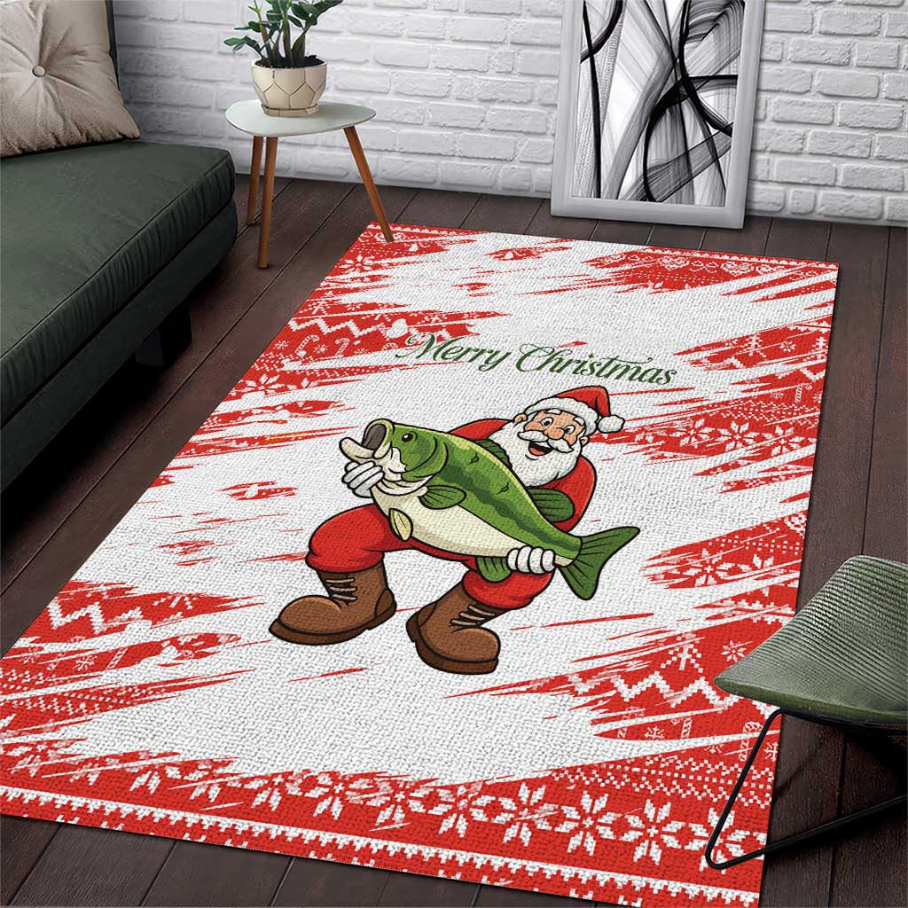 Christmas Fishing Area Rug with Santa Claus Fish Tree and Red Snowflake Pattern - Wonder Print Shop