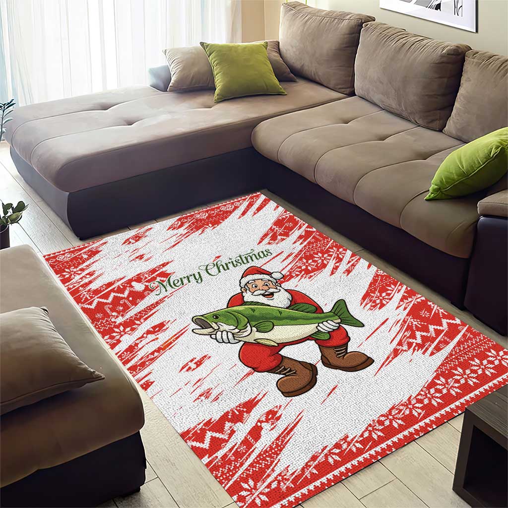 Christmas Fishing Area Rug with Santa Claus Fish Tree and Red Snowflake Pattern - Wonder Print Shop