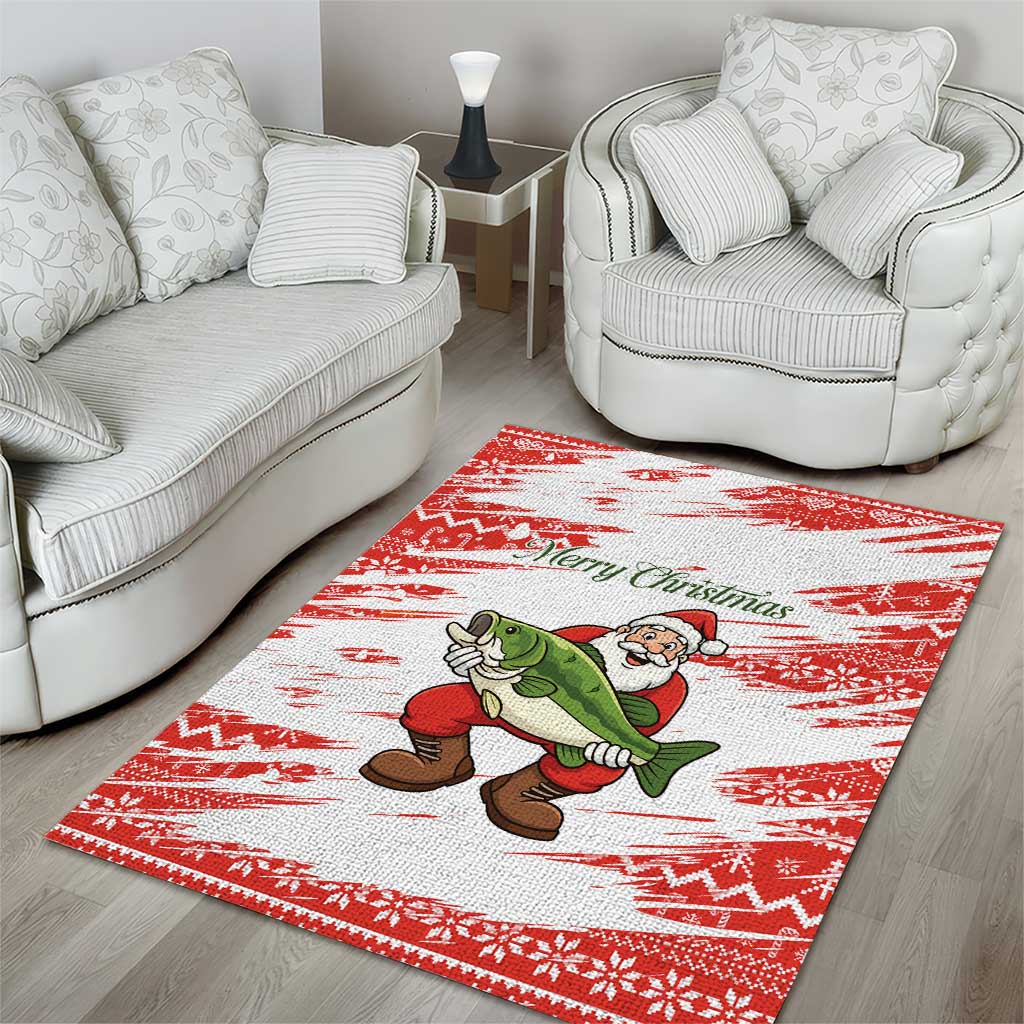 Christmas Fishing Area Rug with Santa Claus Fish Tree and Red Snowflake Pattern - Wonder Print Shop