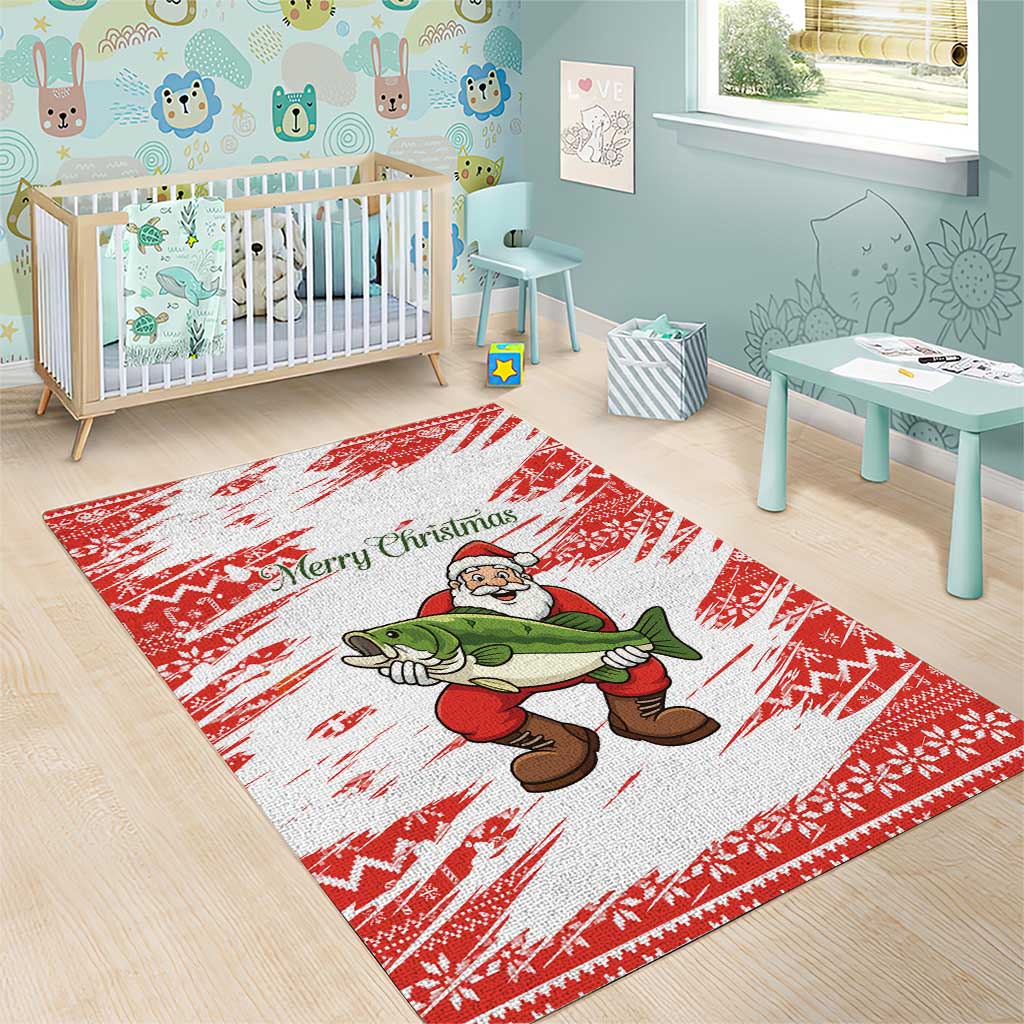 Christmas Fishing Area Rug with Santa Claus Fish Tree and Red Snowflake Pattern - Wonder Print Shop