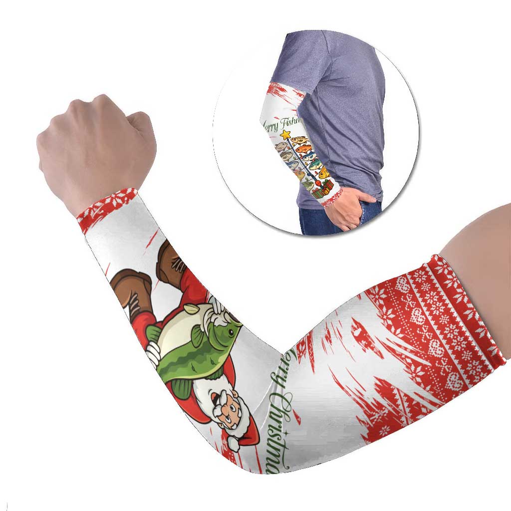 Christmas Fishing Arm Sleeves with Santa Claus Fish Tree and Red Snowflake Pattern - Wonder Print Shop