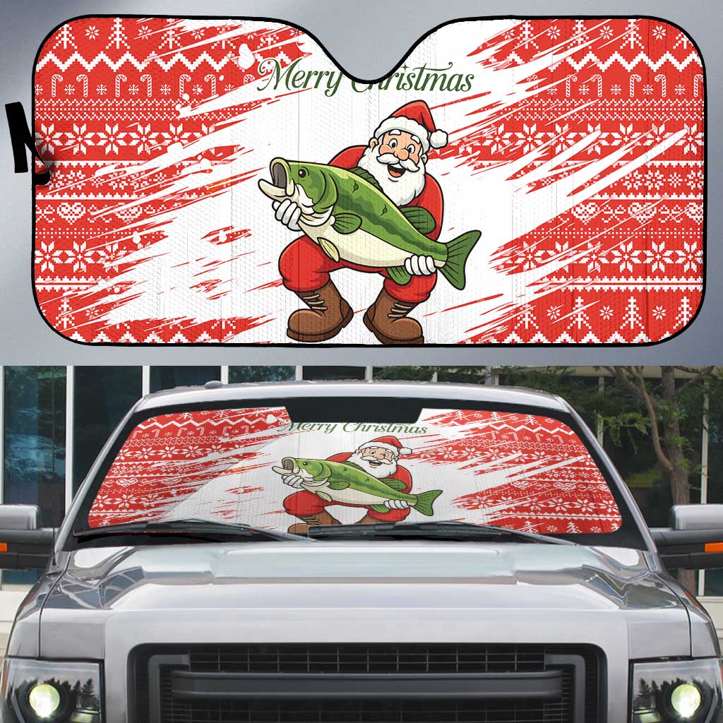 Christmas Fishing Auto Sun Shade with Santa Claus Fish Tree and Red Snowflake Pattern - Wonder Print Shop