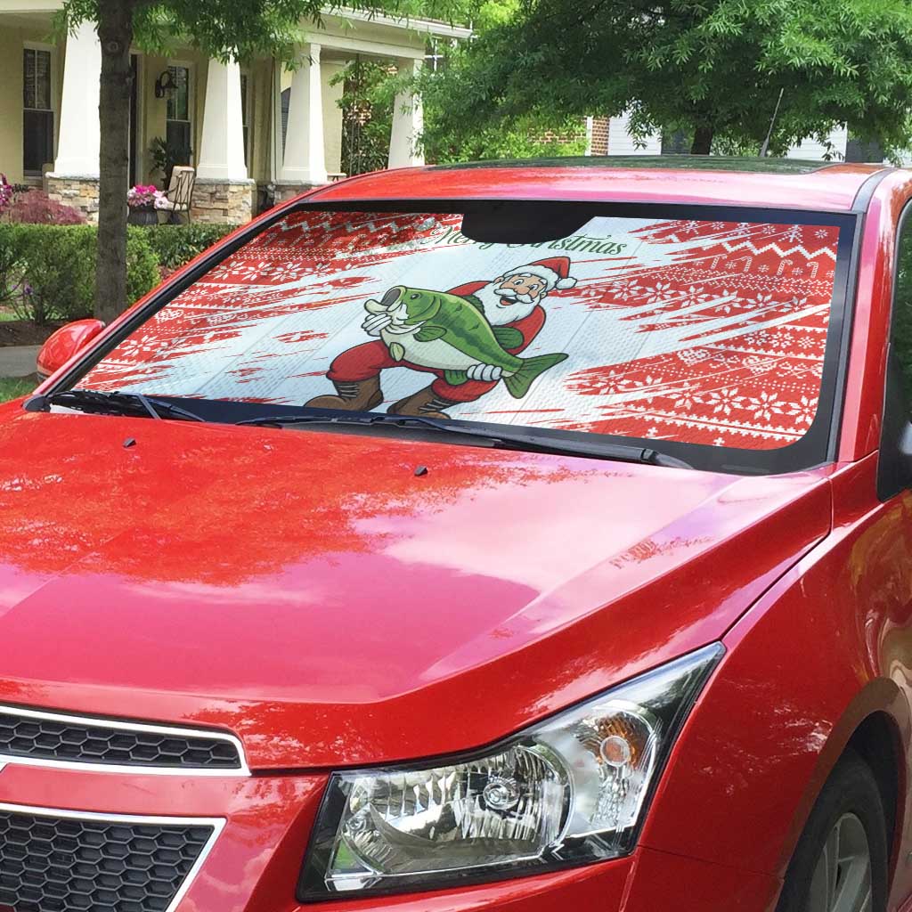 Christmas Fishing Auto Sun Shade with Santa Claus Fish Tree and Red Snowflake Pattern - Wonder Print Shop