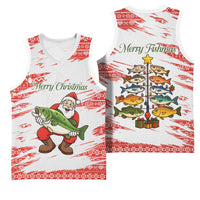 Christmas Fishing Basketball Jersey with Santa Claus Fish Tree and Red Snowflake Pattern - Wonder Print Shop
