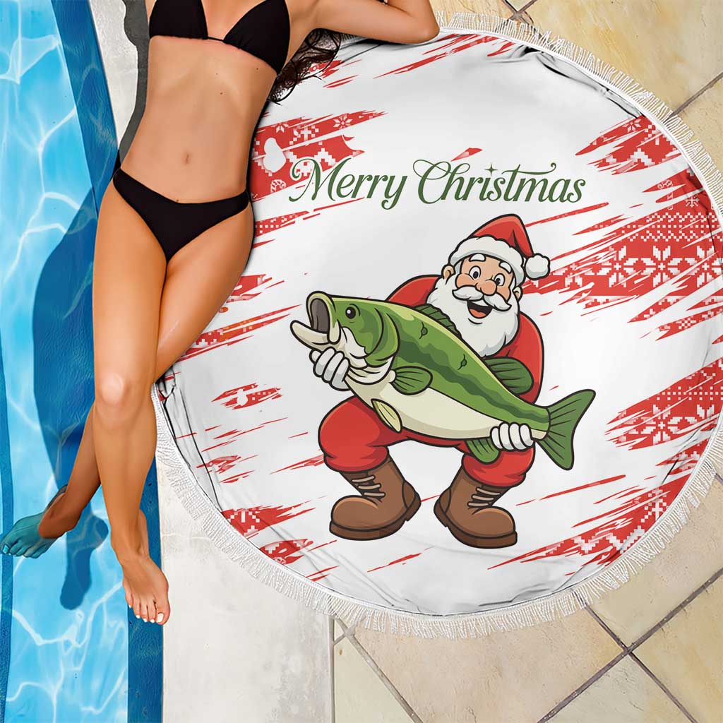 Christmas Fishing Beach Blanket with Santa Claus Fish Tree and Red Snowflake Pattern - Wonder Print Shop
