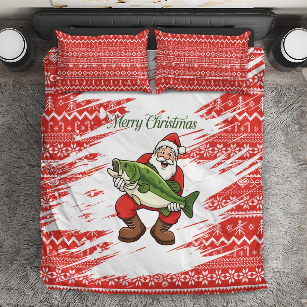 Christmas Fishing Bedding Set with Santa Claus Fish Tree and Red Snowflake Pattern - Wonder Print Shop