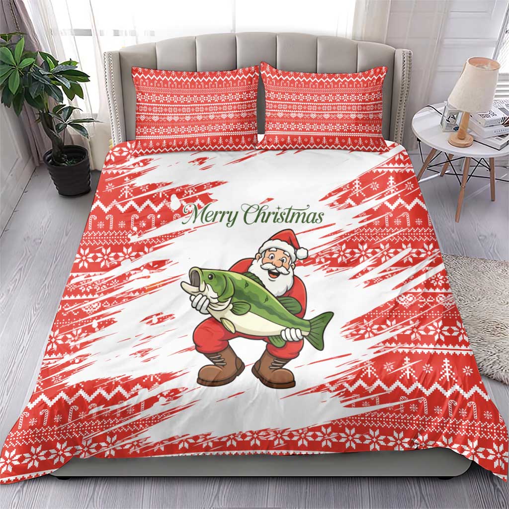 Christmas Fishing Bedding Set with Santa Claus Fish Tree and Red Snowflake Pattern - Wonder Print Shop
