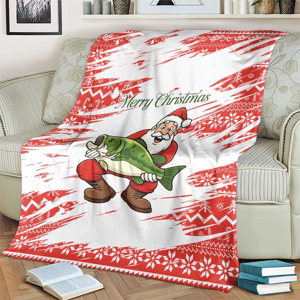 Christmas Fishing Blanket with Santa Claus Fish Tree and Red Snowflake Pattern - Wonder Print Shop