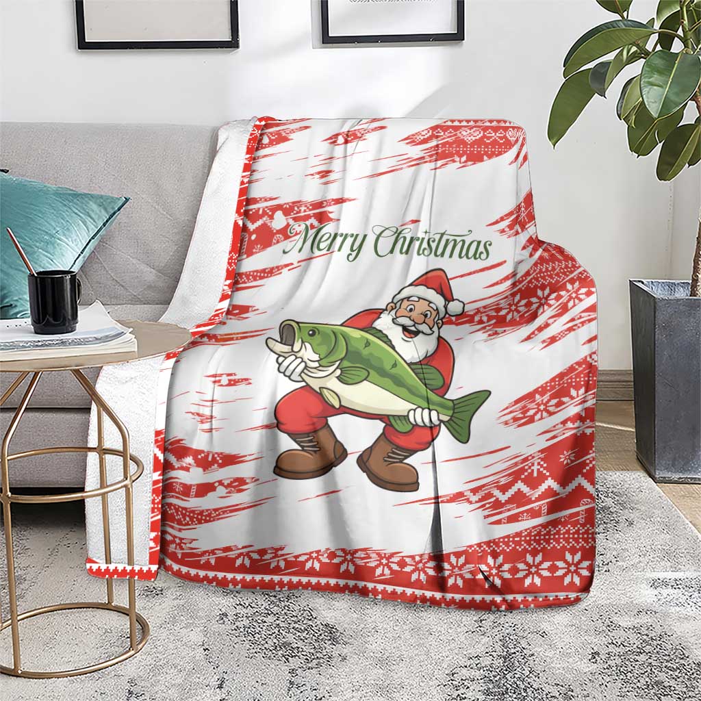 Christmas Fishing Blanket with Santa Claus Fish Tree and Red Snowflake Pattern - Wonder Print Shop