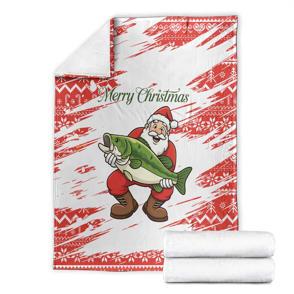Christmas Fishing Blanket with Santa Claus Fish Tree and Red Snowflake Pattern - Wonder Print Shop
