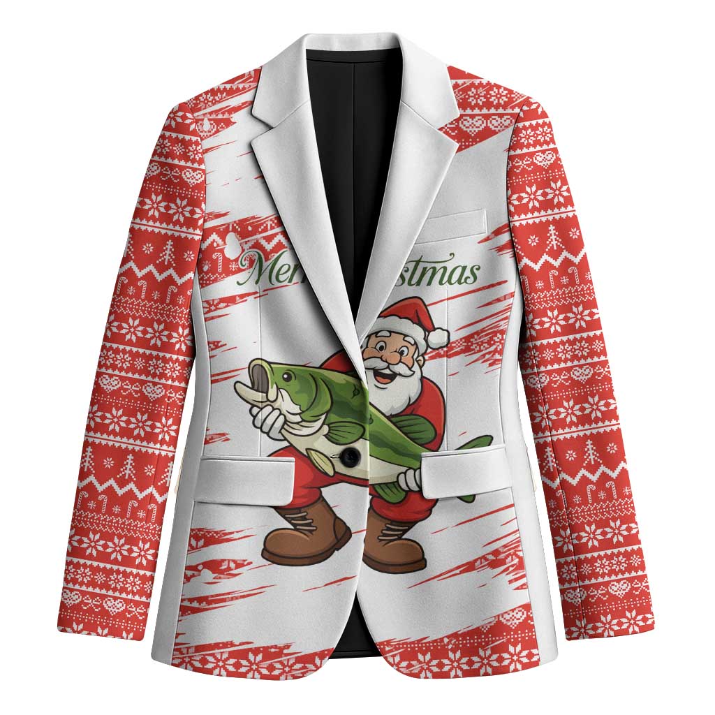 Christmas Fishing Blazer with Santa Claus Fish Tree and Red Snowflake Pattern - Wonder Print Shop