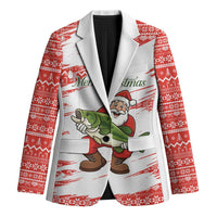 Christmas Fishing Blazer with Santa Claus Fish Tree and Red Snowflake Pattern - Wonder Print Shop