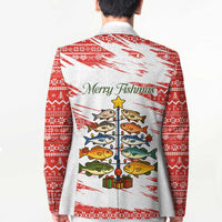 Christmas Fishing Blazer with Santa Claus Fish Tree and Red Snowflake Pattern - Wonder Print Shop