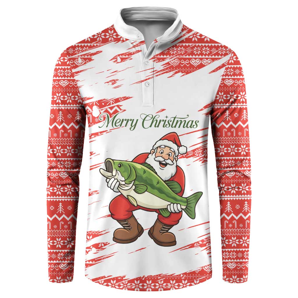 Christmas Fishing Button Sweatshirt with Santa Claus Fish Tree and Red Snowflake Pattern - Wonder Print Shop