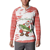 Christmas Fishing Button Sweatshirt with Santa Claus Fish Tree and Red Snowflake Pattern - Wonder Print Shop