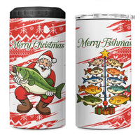 Christmas Fishing 4 in 1 Can Cooler Tumbler with Santa Claus Fish Tree and Red Snowflake Pattern - Wonder Print Shop