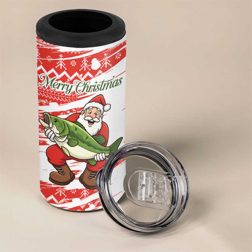 Christmas Fishing 4 in 1 Can Cooler Tumbler with Santa Claus Fish Tree and Red Snowflake Pattern - Wonder Print Shop