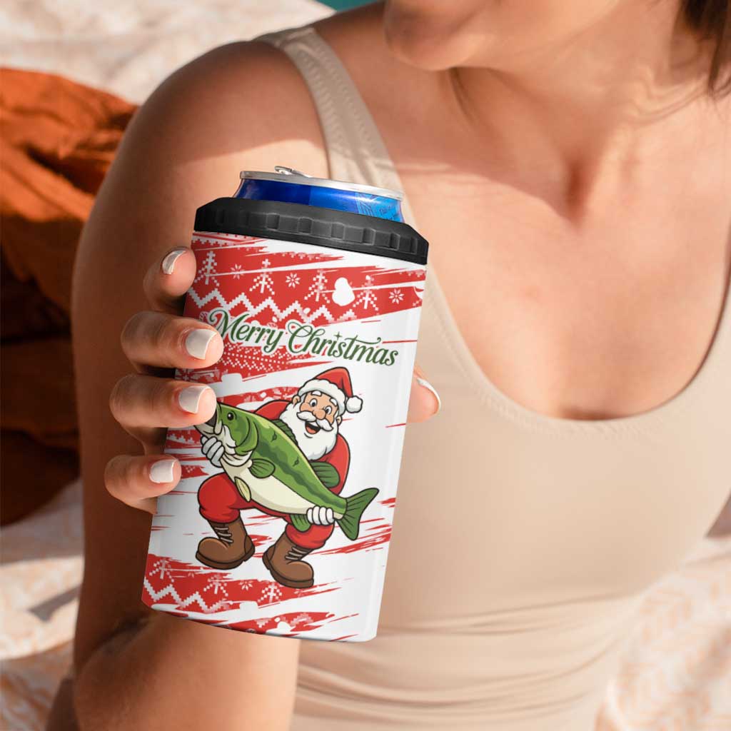 Christmas Fishing 4 in 1 Can Cooler Tumbler with Santa Claus Fish Tree and Red Snowflake Pattern - Wonder Print Shop