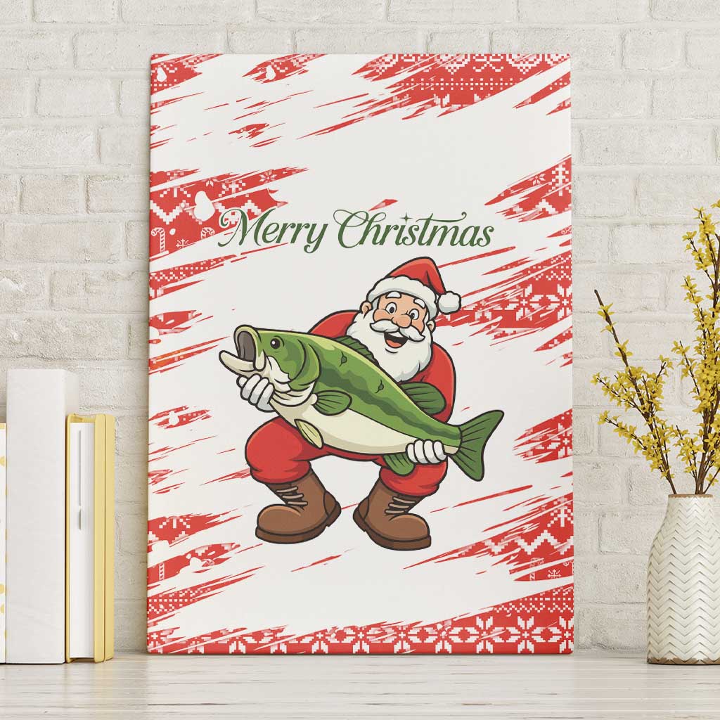 Christmas Fishing Canvas Wall Art with Santa Claus Fish Tree and Red Snowflake Pattern - Wonder Print Shop