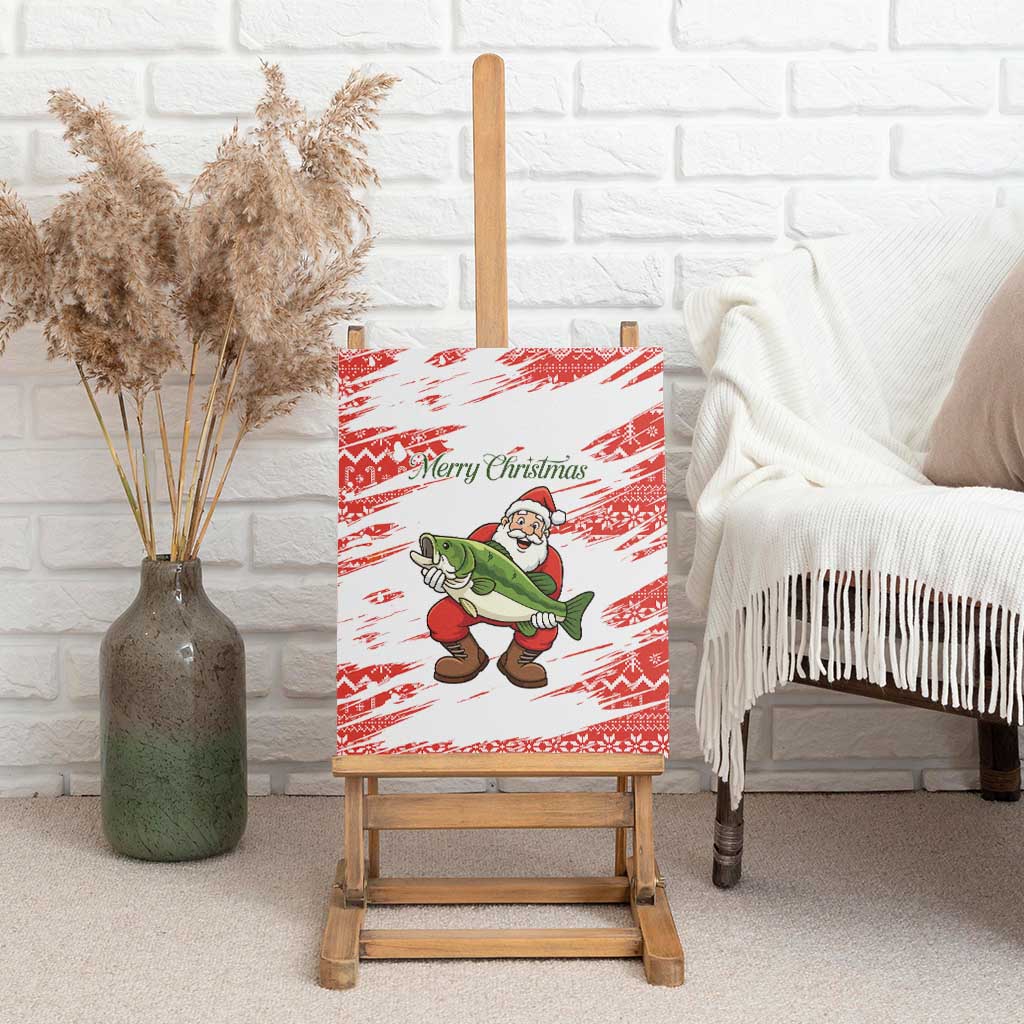 Christmas Fishing Canvas Wall Art with Santa Claus Fish Tree and Red Snowflake Pattern - Wonder Print Shop