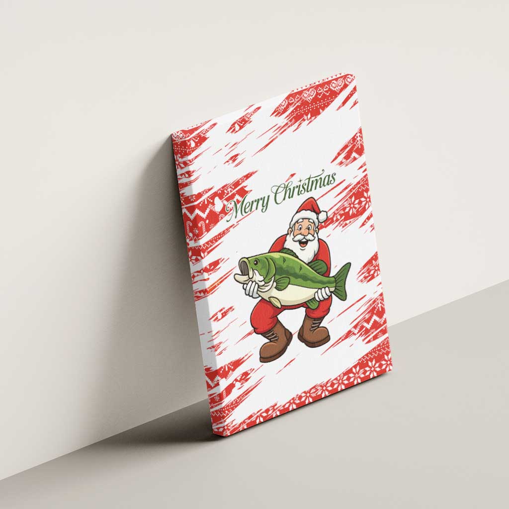 Christmas Fishing Canvas Wall Art with Santa Claus Fish Tree and Red Snowflake Pattern - Wonder Print Shop