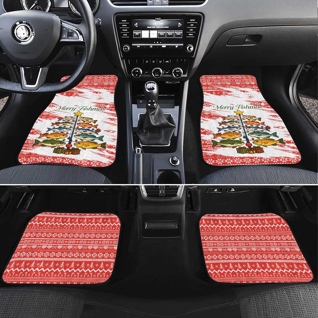 Christmas Fishing Car Mats with Santa Claus Fish Tree and Red Snowflake Pattern - Wonder Print Shop