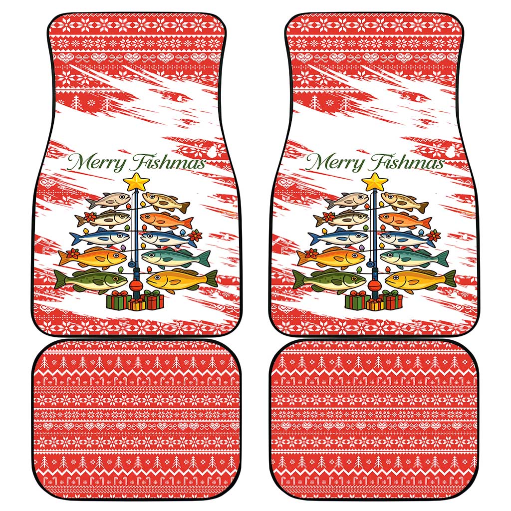 Christmas Fishing Car Mats with Santa Claus Fish Tree and Red Snowflake Pattern - Wonder Print Shop