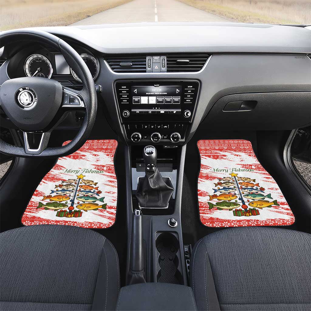 Christmas Fishing Car Mats with Santa Claus Fish Tree and Red Snowflake Pattern - Wonder Print Shop