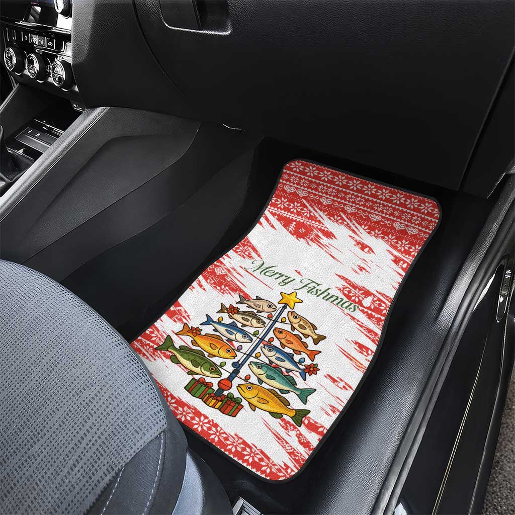 Christmas Fishing Car Mats with Santa Claus Fish Tree and Red Snowflake Pattern - Wonder Print Shop