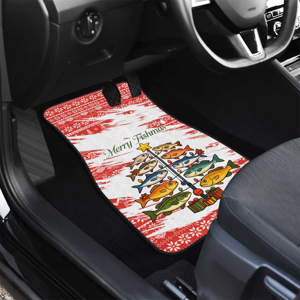 Christmas Fishing Car Mats with Santa Claus Fish Tree and Red Snowflake Pattern - Wonder Print Shop