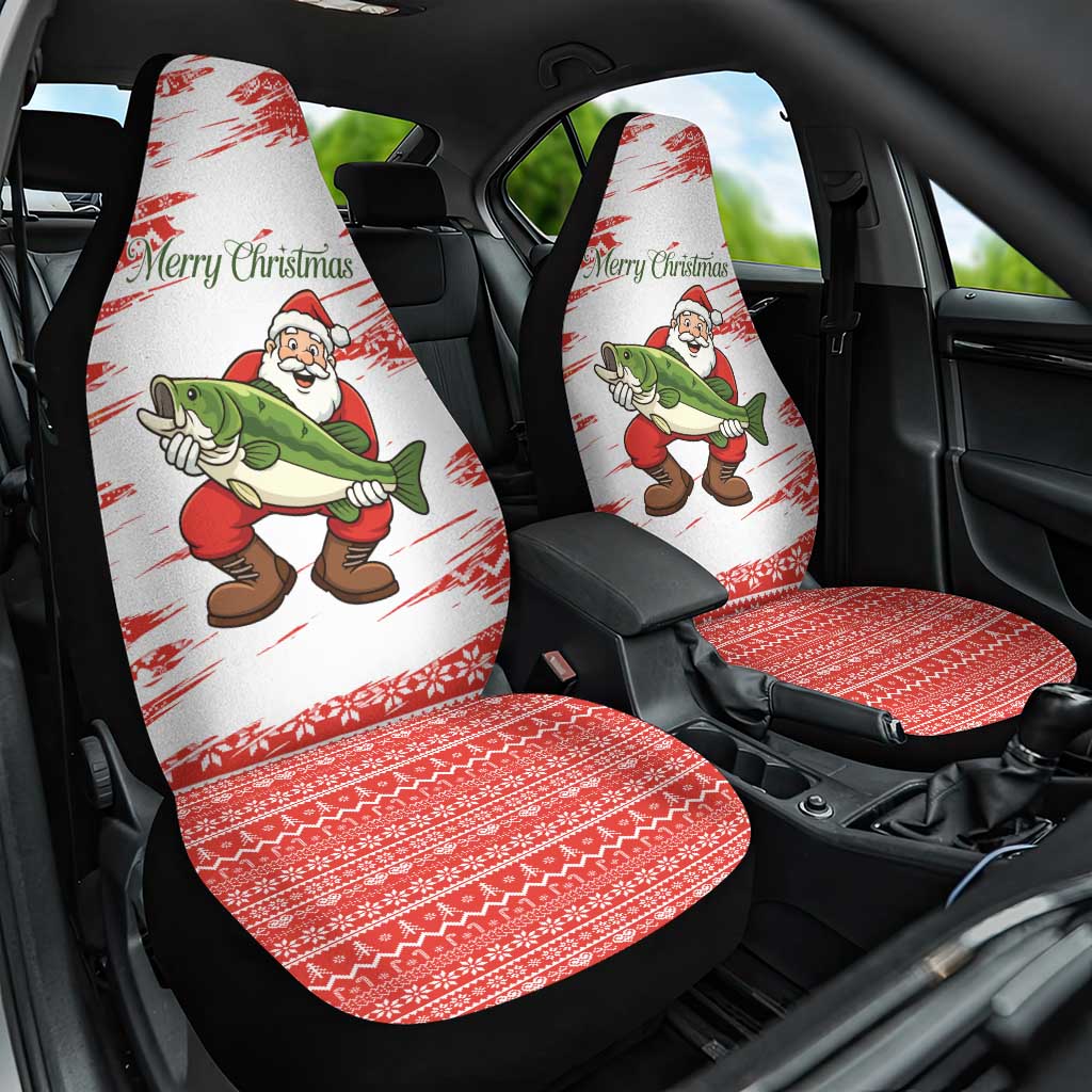 Christmas Fishing Car Seat Cover with Santa Claus Fish Tree and Red Snowflake Pattern - Wonder Print Shop