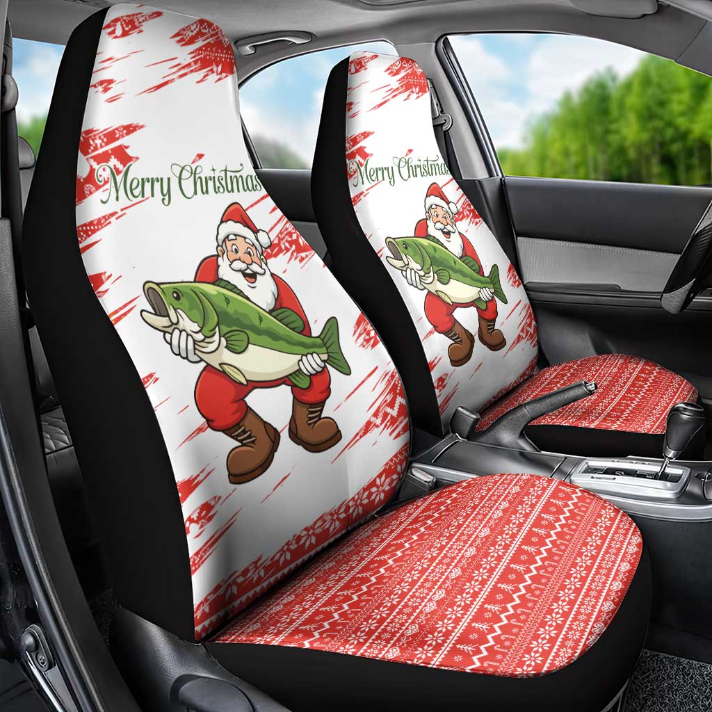 Christmas Fishing Car Seat Cover with Santa Claus Fish Tree and Red Snowflake Pattern - Wonder Print Shop