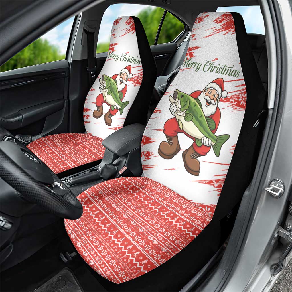 Christmas Fishing Car Seat Cover with Santa Claus Fish Tree and Red Snowflake Pattern - Wonder Print Shop