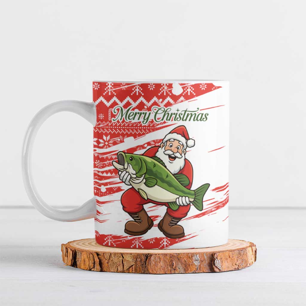 Christmas Fishing Ceramic Mug with Santa Claus Fish Tree and Red Snowflake Pattern - Wonder Print Shop