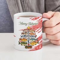 Christmas Fishing Ceramic Mug with Santa Claus Fish Tree and Red Snowflake Pattern - Wonder Print Shop