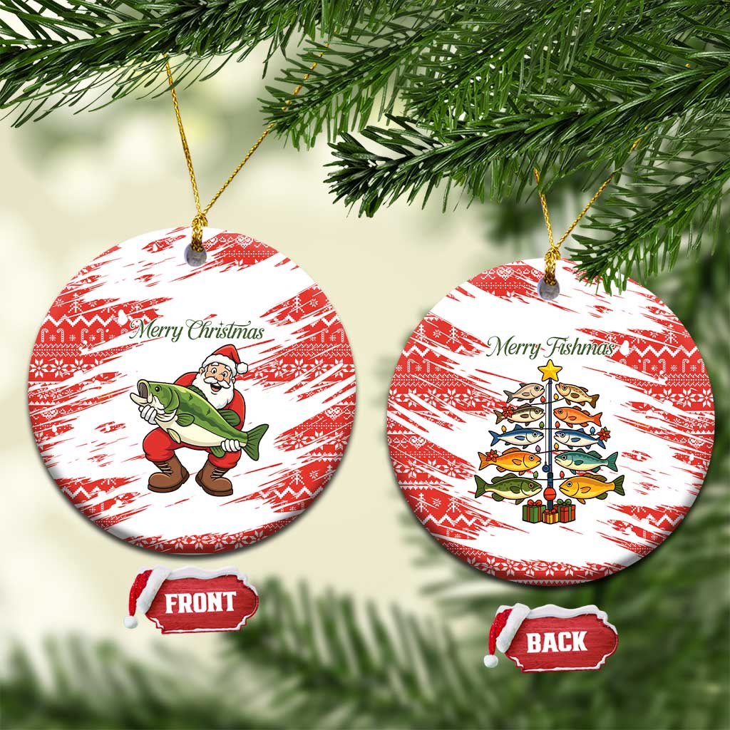 Christmas Fishing Ceramic Ornament with Santa Claus Fish Tree and Red Snowflake Pattern - Wonder Print Shop