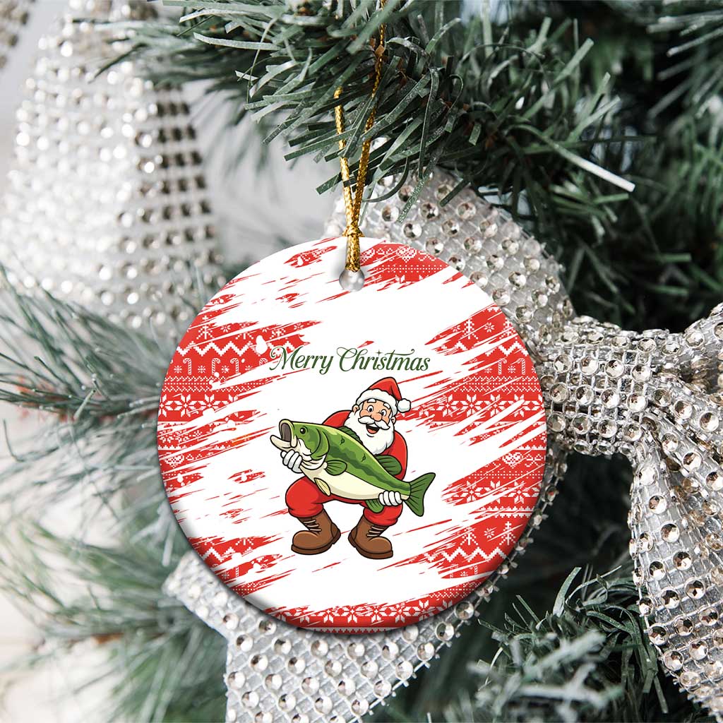 Christmas Fishing Ceramic Ornament with Santa Claus Fish Tree and Red Snowflake Pattern - Wonder Print Shop