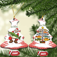 Christmas Fishing Ceramic Ornament with Santa Claus Fish Tree and Red Snowflake Pattern - Wonder Print Shop