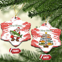 Christmas Fishing Ceramic Ornament with Santa Claus Fish Tree and Red Snowflake Pattern - Wonder Print Shop