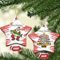 Christmas Fishing Ceramic Ornament with Santa Claus Fish Tree and Red Snowflake Pattern - Wonder Print Shop