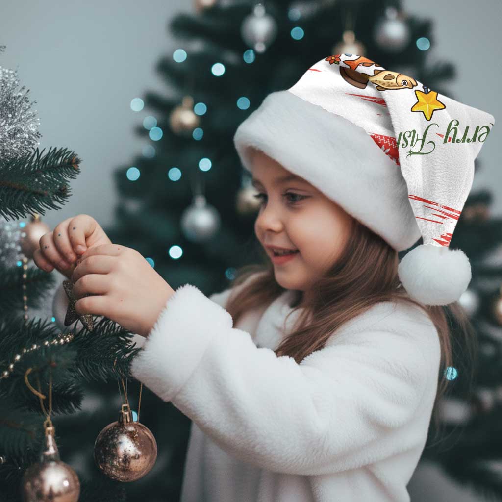 Christmas Fishing Christmas Santa Hat with Santa Claus Fish Tree and Red Snowflake Pattern - Wonder Print Shop