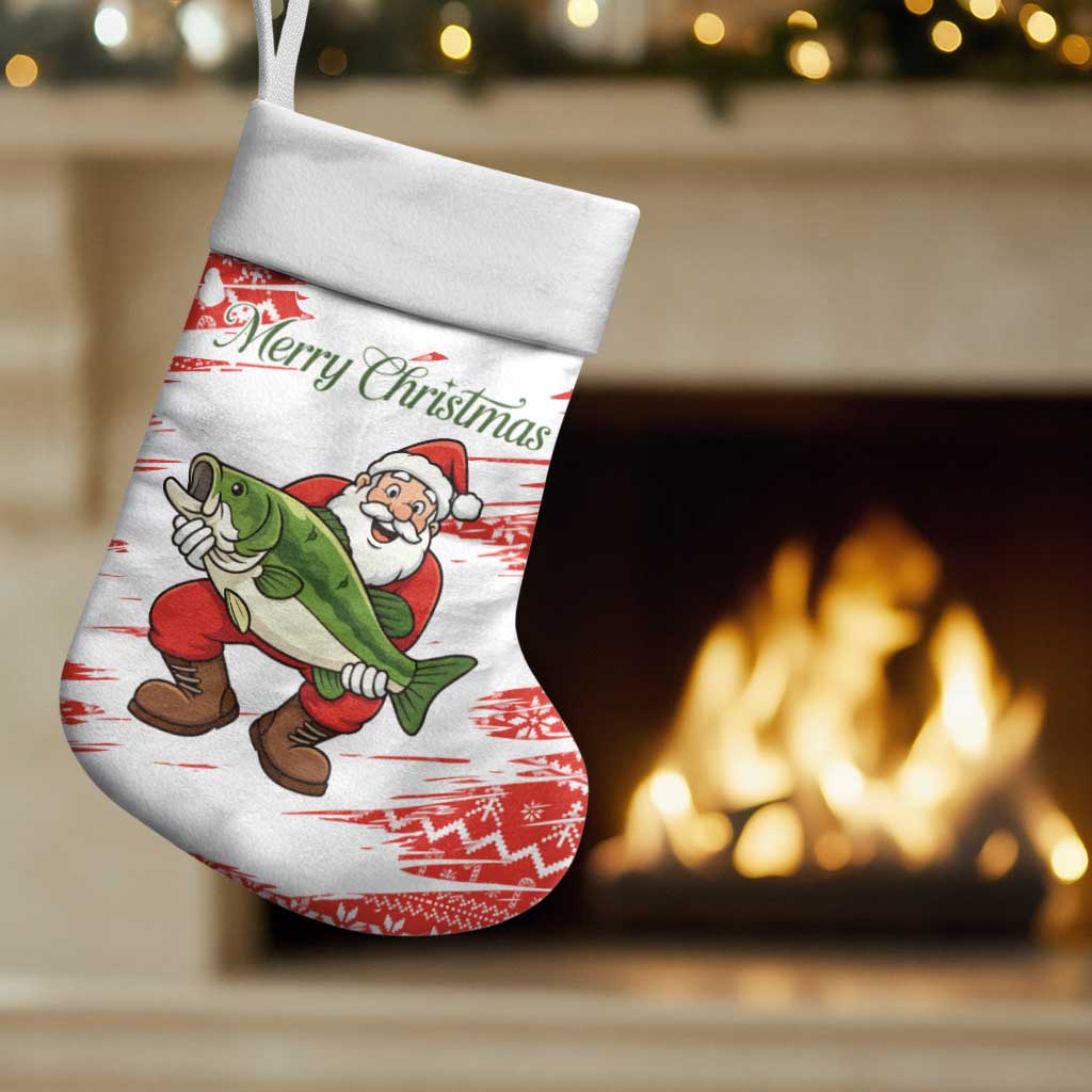 Christmas Fishing Christmas Stocking with Santa Claus Fish Tree and Red Snowflake Pattern - Wonder Print Shop