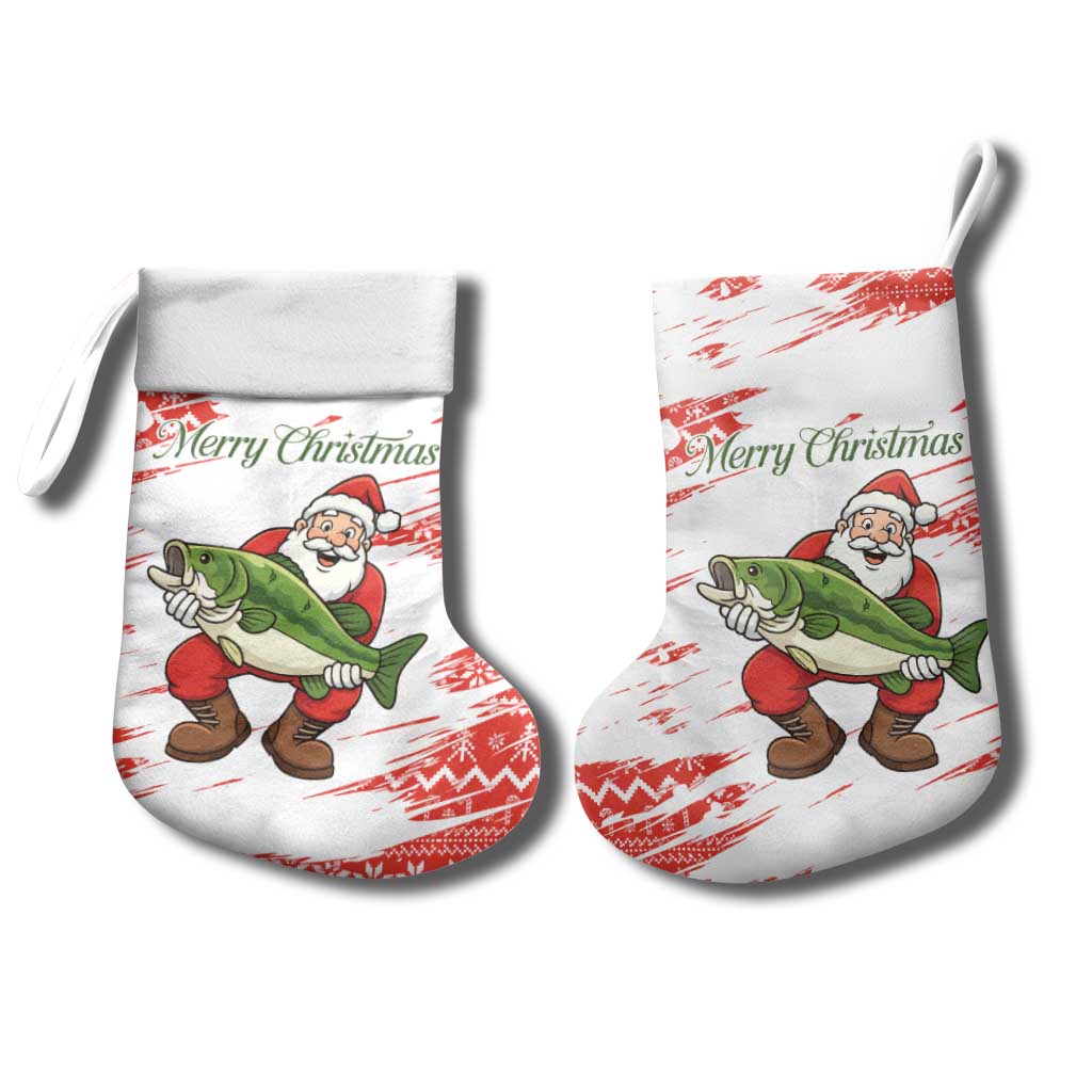 Christmas Fishing Christmas Stocking with Santa Claus Fish Tree and Red Snowflake Pattern - Wonder Print Shop