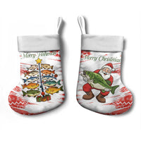 Christmas Fishing Christmas Stocking with Santa Claus Fish Tree and Red Snowflake Pattern - Wonder Print Shop