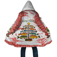 Christmas Fishing Cloak with Santa Claus Fish Tree and Red Snowflake Pattern - Wonder Print Shop