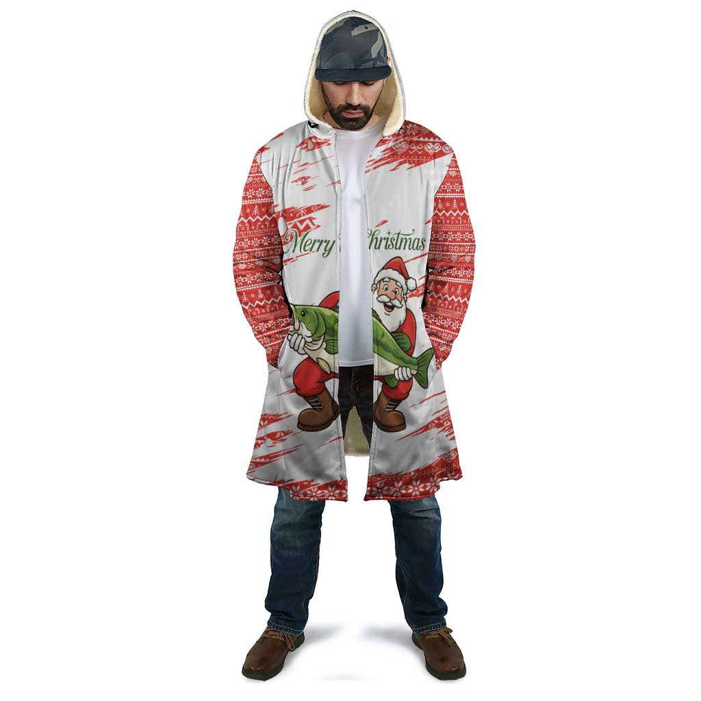 Christmas Fishing Cloak with Santa Claus Fish Tree and Red Snowflake Pattern - Wonder Print Shop