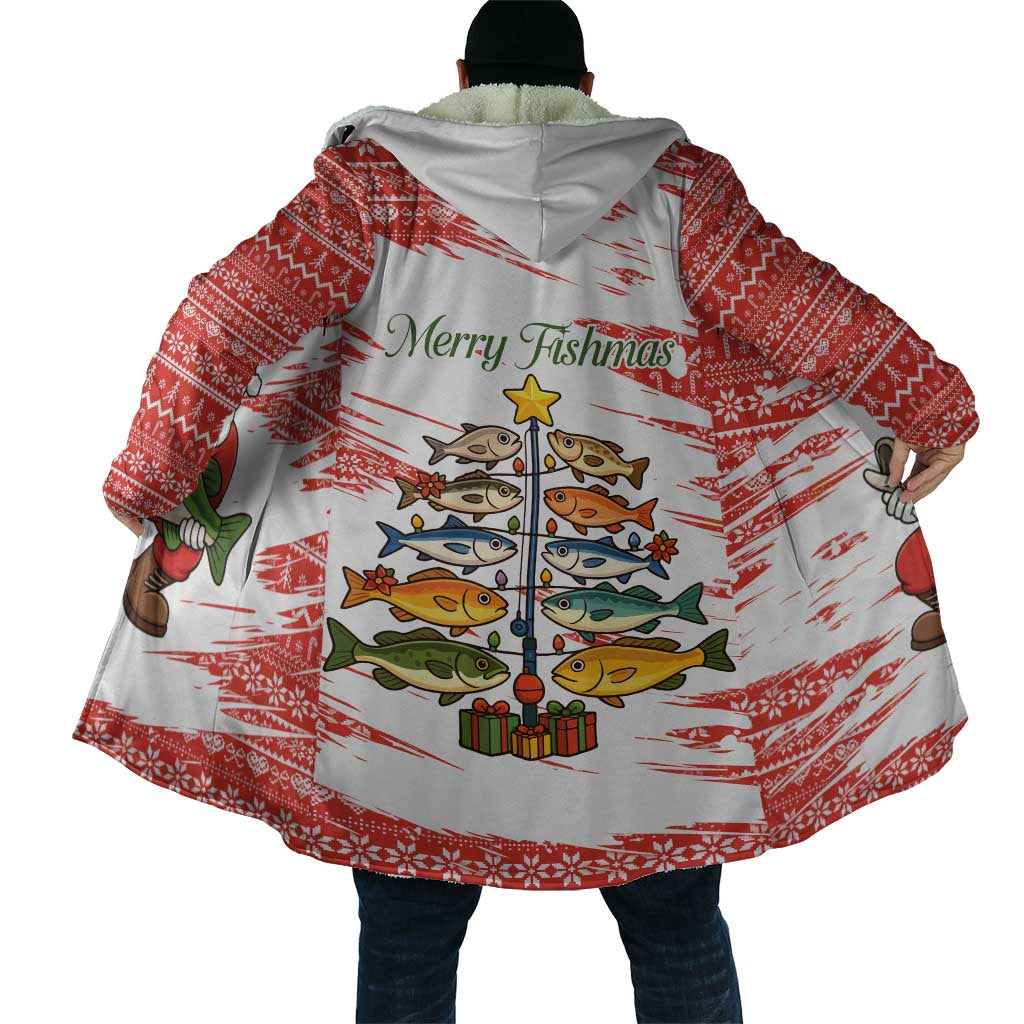 Christmas Fishing Cloak with Santa Claus Fish Tree and Red Snowflake Pattern - Wonder Print Shop
