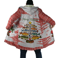 Christmas Fishing Cloak with Santa Claus Fish Tree and Red Snowflake Pattern - Wonder Print Shop